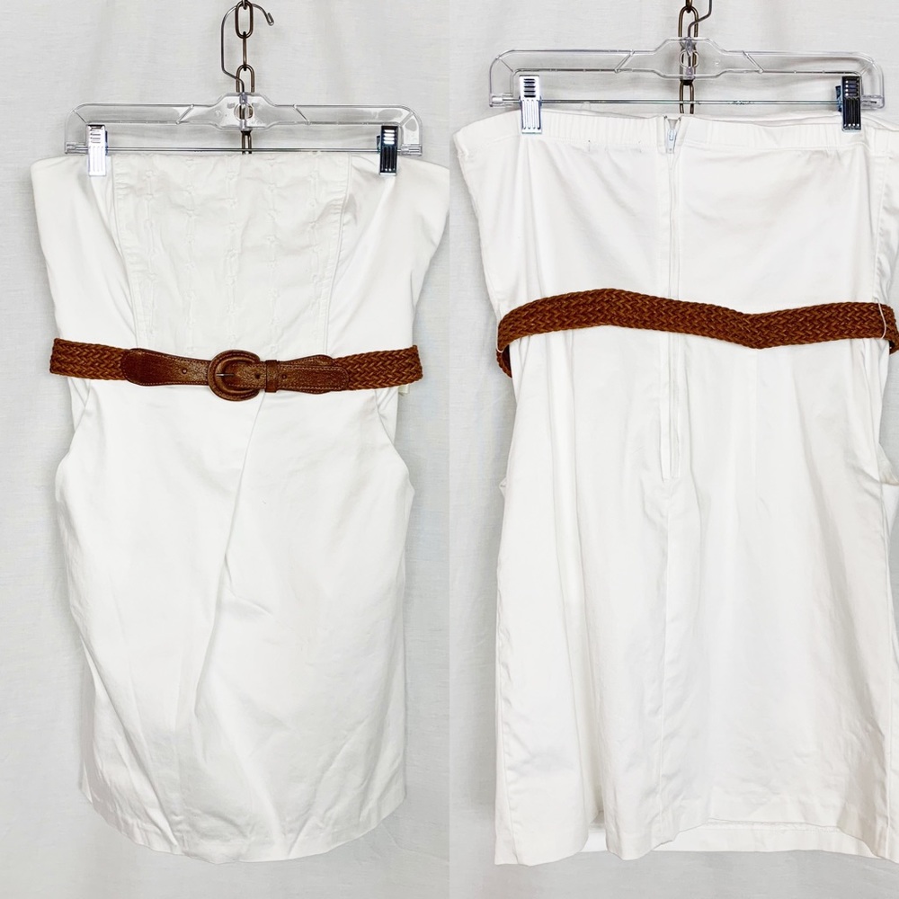 Trixxi Strapless White Tube Dress with Brown Belt